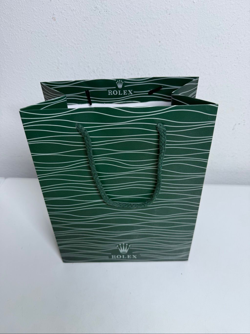 Rolex Green Paper Shopping Bag Gift Bag 10 X 8 Wave Pattern Rope Handles